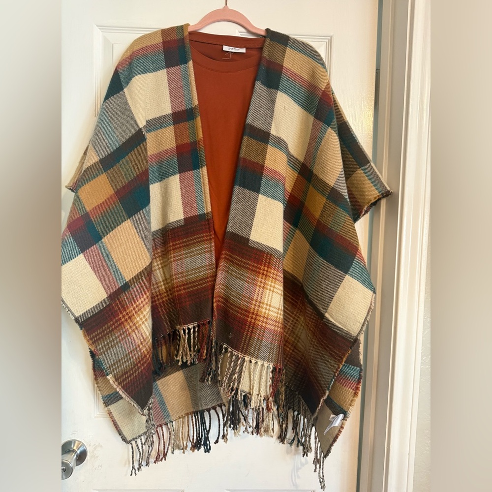 🍂 Cozy Fall Poncho & Bodysuit Set | Charter Club + Just Polly | EUC